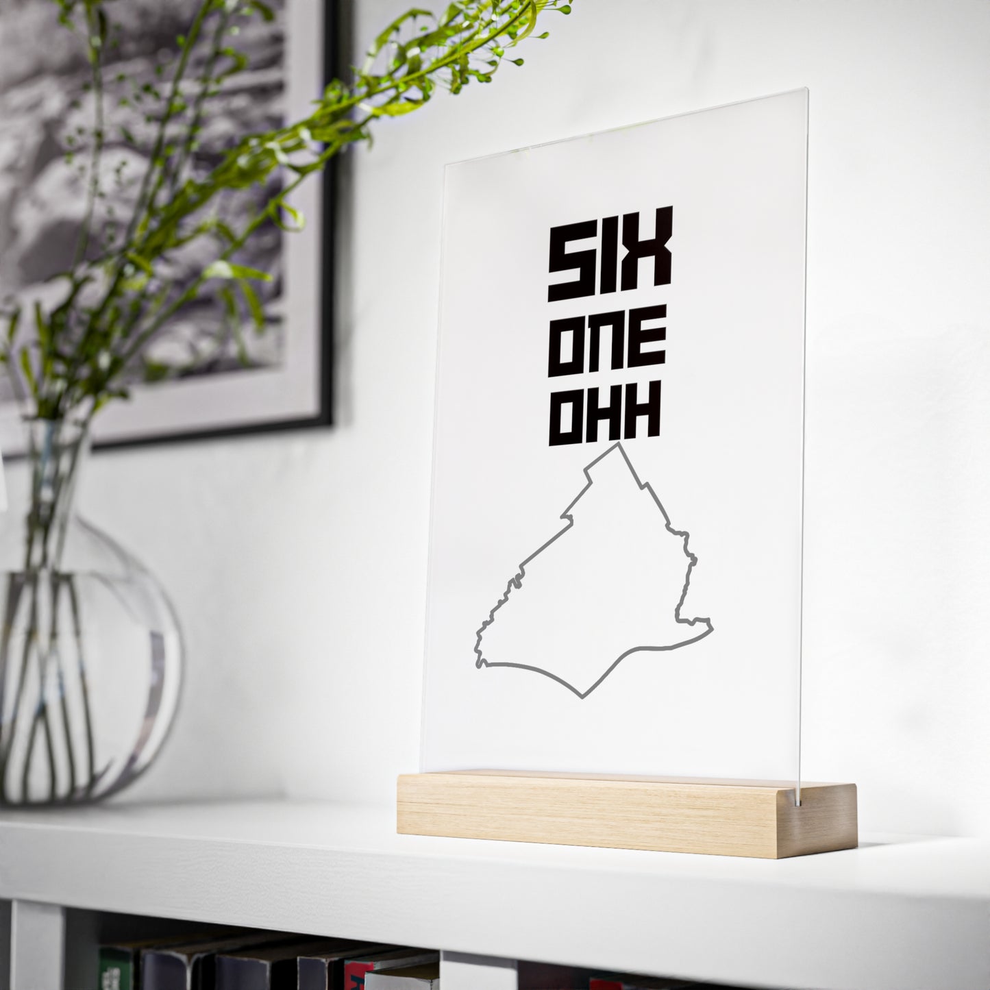 Acrylic Sign with Wooden Stand