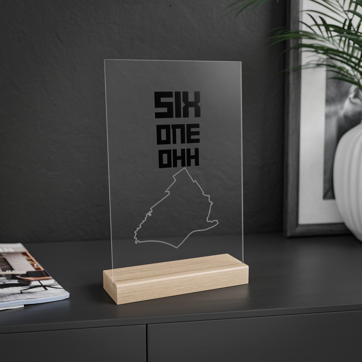 Acrylic Sign with Wooden Stand
